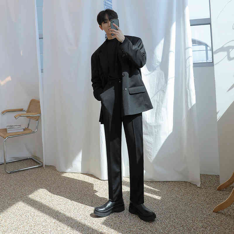 IEFB /men's wear loose suit coat male's autumn Korean style trendy double-breasted Western blazers black tops 9Y4083 XL size 210524