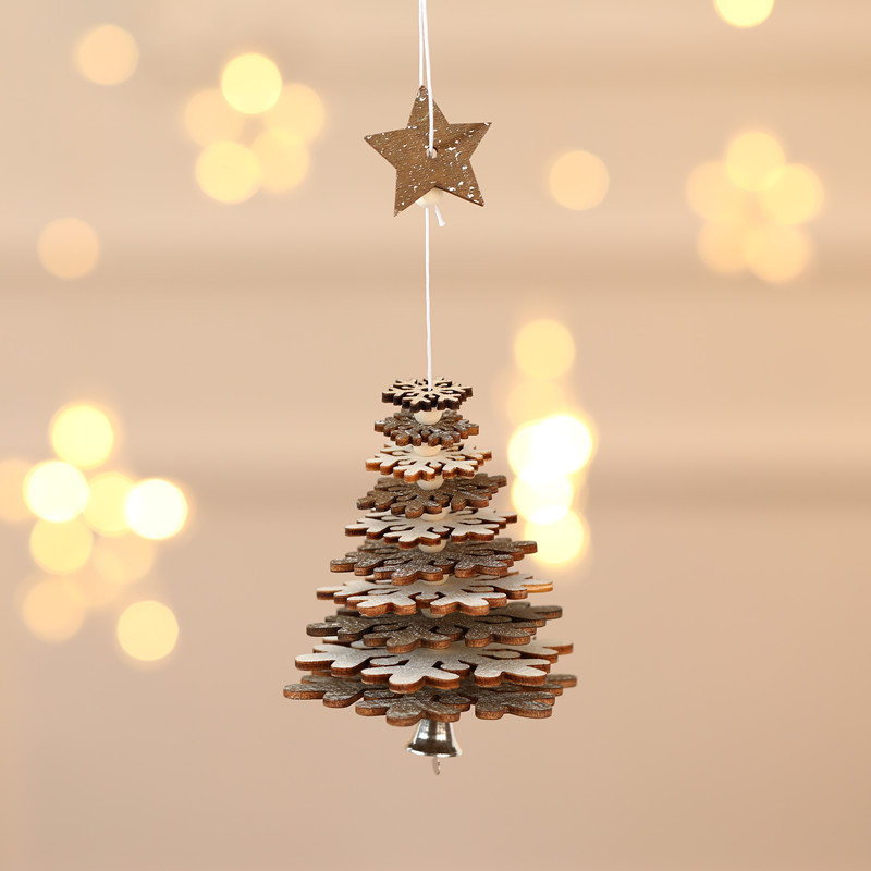Pendant Five-pointed Star Snowflake String Xmas Ornament Red Green Wooden Christmas Tree Decoration GGE1699 Free shipping