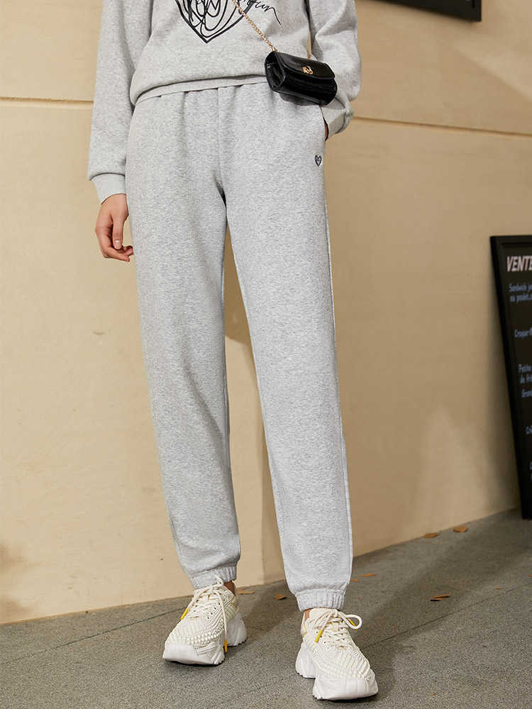 Minimalism Autumn Winter Causal Suits For Women Fashion Embroidery Oneck Loose Hoodies Elastic waist Women's Pants 12040981 210527