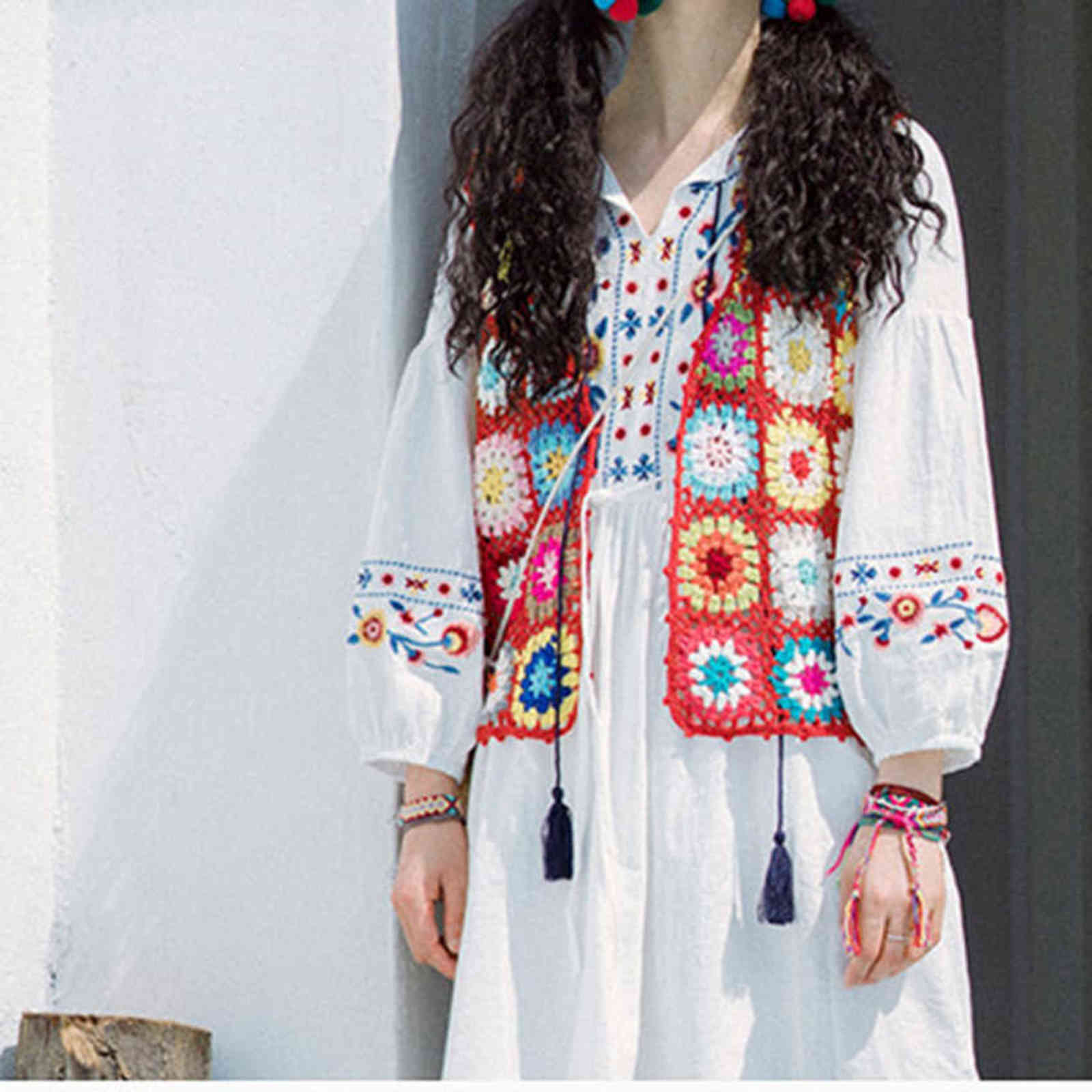 Floral Crochet Knitted Vest Women Summer Womens Retro Sleeveless Jacket Cardigan Boho Bohemian Beach Embroidery Waistcoat 211120