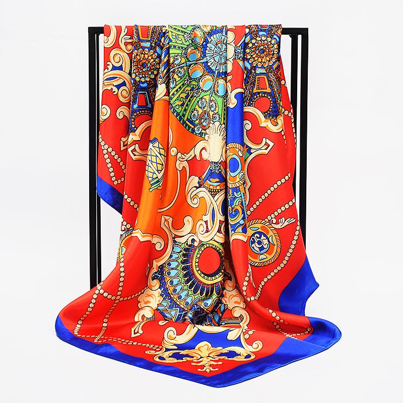 Scarves Women Hijab Silk Scarf Luxury Fashion Retro Chain Print Ladies Foulard 90*90cm Large Satin Square Beach Cape Headscarf
Scarves Women Hijab Silk Scarf Luxury Fashion Retro Chain Print Ladies Foulard 90*90cm Large Satin Square Beach Cape Headscarf