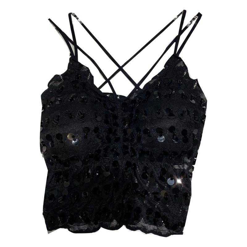 DEAT summer fashion women clothes straps lace patchwork bling bra spliced sexy club wearing camsi WR56901 210709