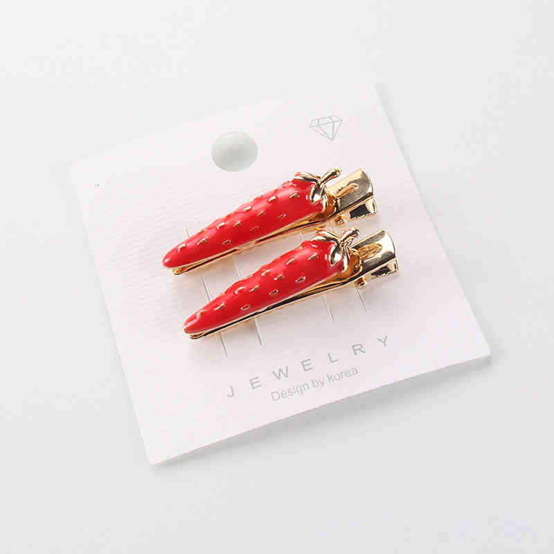 Hair Accessories Jewelry Carrot Strawberry Fruit pin Girl Side Clip Simple Korean Metal Net Red Bangs Duck Beak