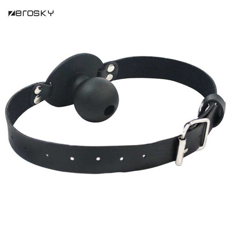Zerosky Sex Open Mouth Gag Harness Oral PU Band Ball Gag Mouth Plug Adult Restraint Bondage Sex Toys for Couples Y201118