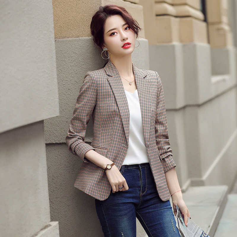 Women's high-quality professional office suit autumn temperament plaid ladies blazer Casual interview jacket 210527
Women's high-quality professional office suit autumn temperament plaid ladies blazer Casual interview jacket 210527