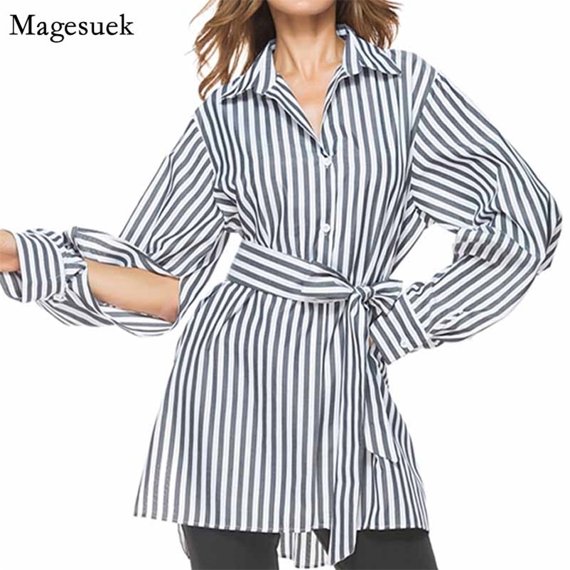 Women Striped Long Sleeve Tops Casual Single-breasted Shirt Fashion Autumn Blouse Belt Office Lady Clothes 10300 210518, Black 
Women Striped Long Sleeve Tops Casual Single-breasted Shirt Fashion Autumn Blouse Belt Office Lady Clothes 10300 210518, Black