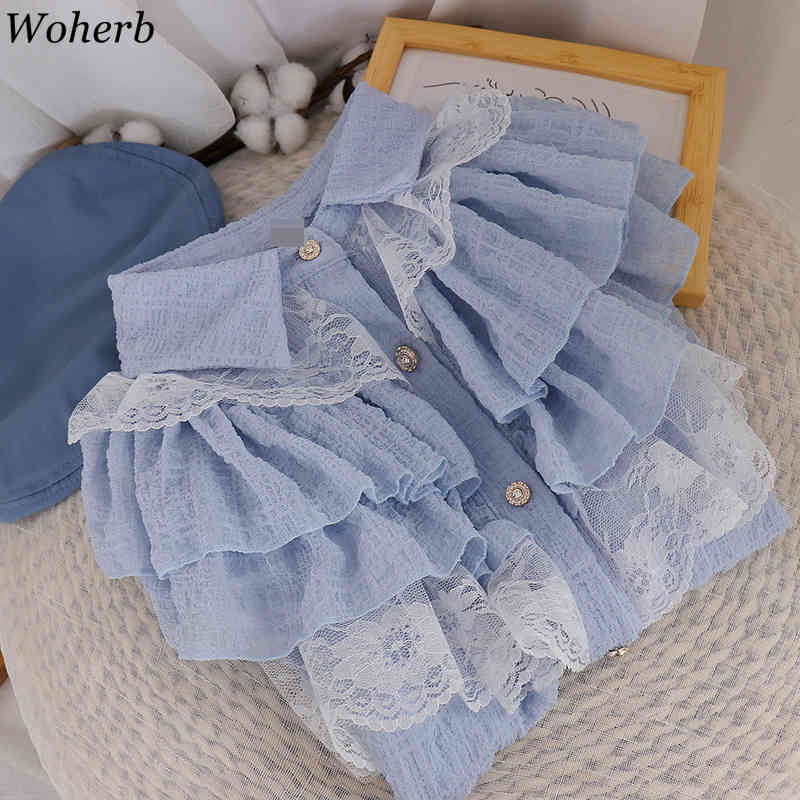 Ruffles Stylish Women Blouses Tops Sleeveless Elegant Lace Top Korean Ladies Chic Summer Blusas Shirts Femme 210519