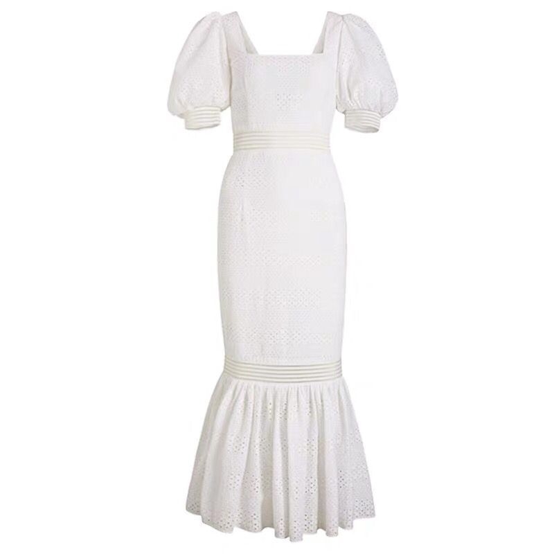 Fashion Womens Elegant Vintage Lace Hollow Out Summer Dress Casual Midi Party Mermaid 210520