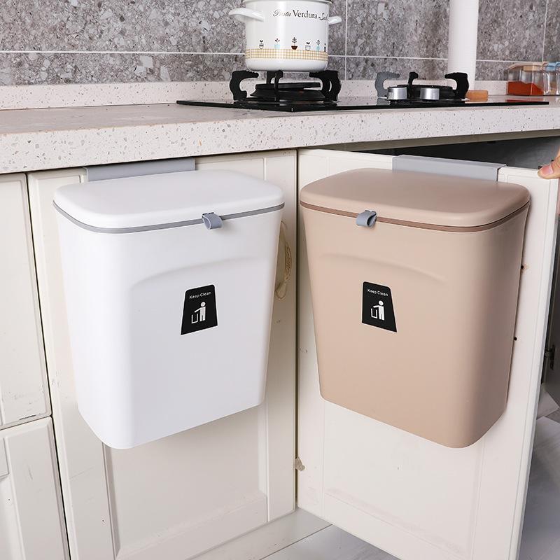 Waste Bins 9L Wall Mounted Kitchen Trash Can With Lid Bin Cabinet Door Hanging Recycle Garbage Car Cleaning
