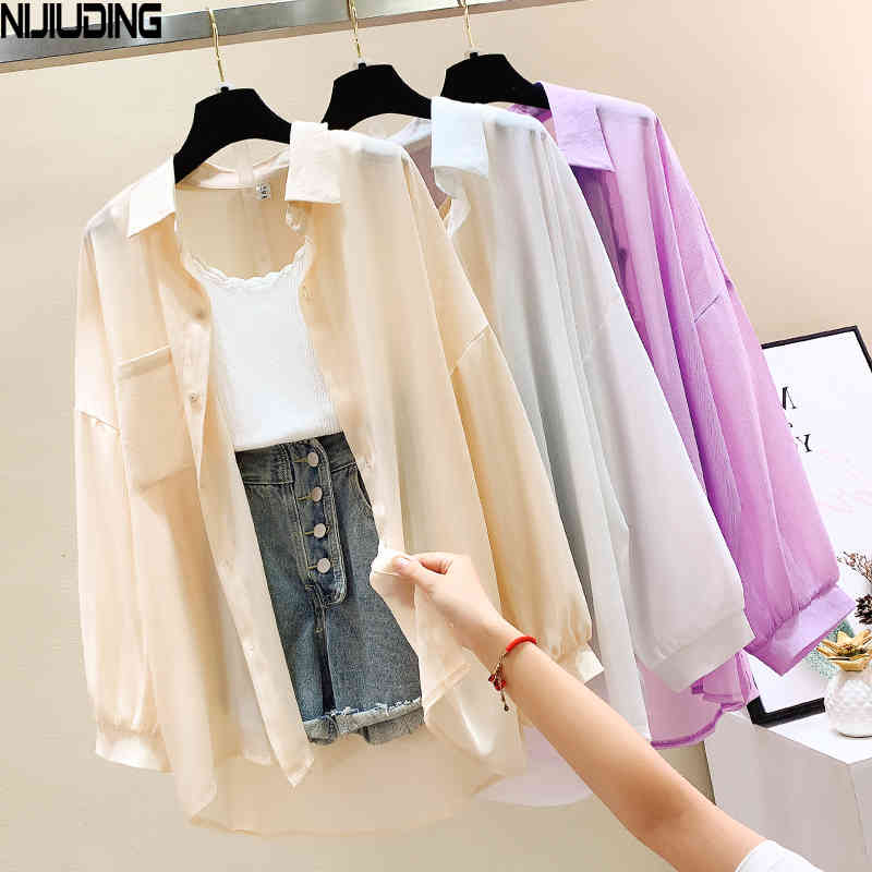 Spring Summer Sun-Proof Clothing Women's Long Sleeve Sun Protection Shirts Woman Thin Chiffon Cardigan Outdoor Shawl 210514