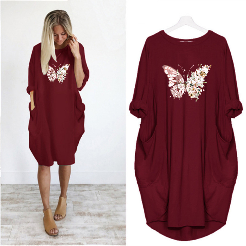 2021plus size loose dress women butterfly print with pocket long sleeve o neck long party club beach vintage vestidos streetwear, Black;gray
2021plus size loose dress women butterfly print with pocket long sleeve o neck long party club beach vintage vestidos streetwear, Black;gray