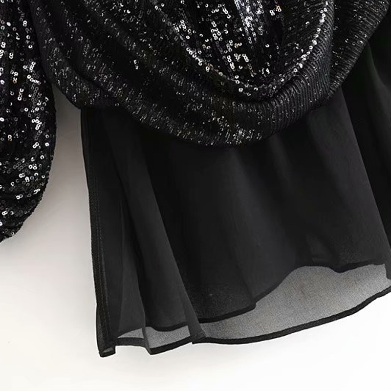 Women Sequin Mini Dress Fashion Square Collar Vintage Lady Party Elegant Female Lantern Long Sleeve Short es Vestido 210515