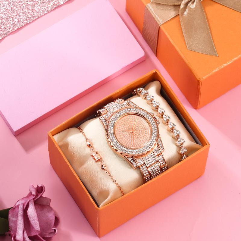 Wristwatches 3PCS Set Fashion Ladies Quartz Watch Bracelet Gift With Box Women's Diamond Top For Women Wristwatch, Lover watches-0005
Wristwatches 3PCS Set Fashion Ladies Quartz Watch Bracelet Gift With Box Women's Diamond Top For Women Wristwatch, Lover watches-0005