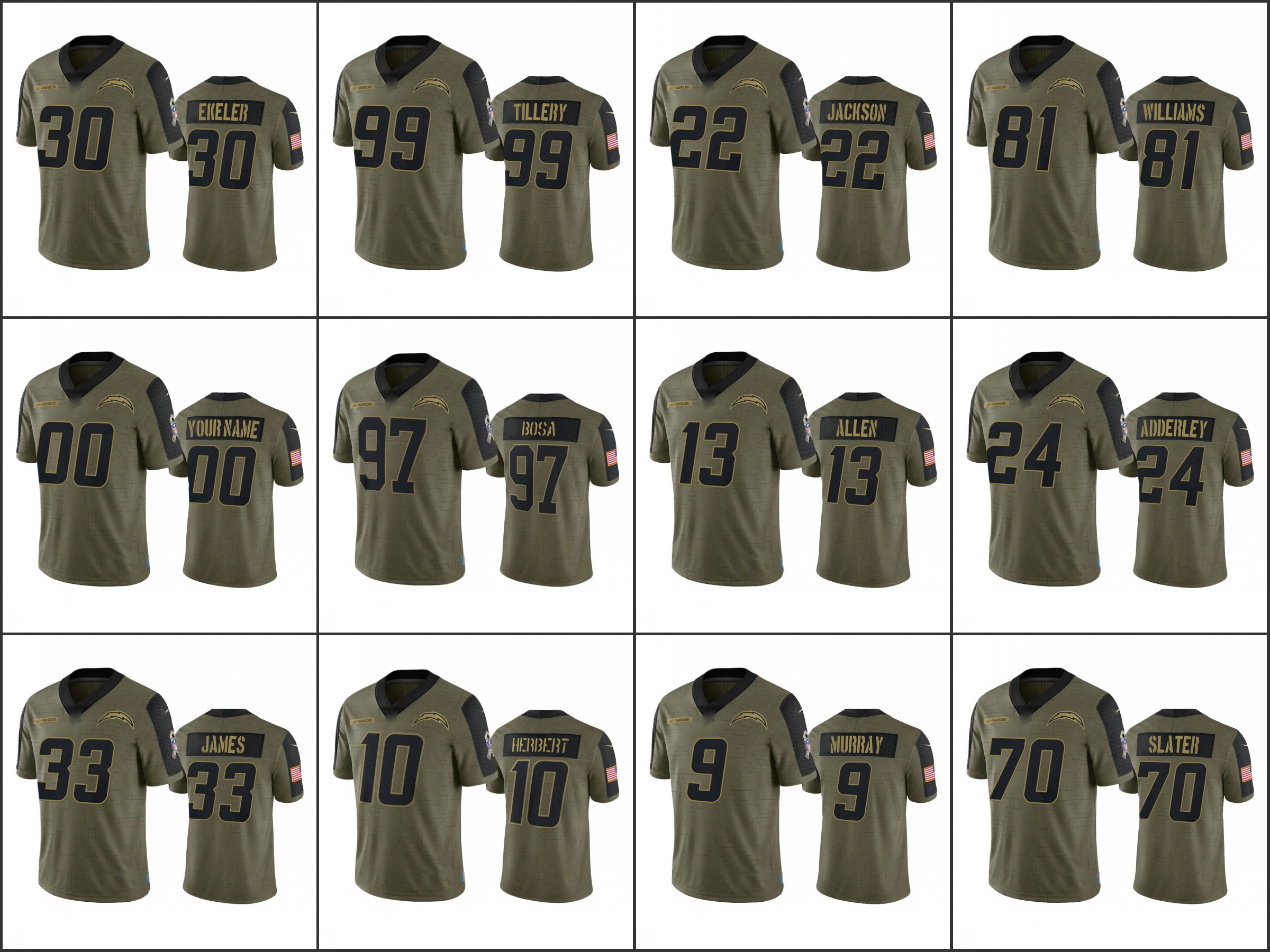 Los AngelesChargersMen #97 Joey Bosa 10 Justin Herbert 13 Keenan Allen 33 Derwin James Custom Women Youth Olive 2021 Salute To Service Limited Jersey
Los AngelesChargersMen #97 Joey Bosa 10 Justin Herbert 13 Keenan Allen 33 Derwin James Custom Women Youth Olive 2021 Salute To Service Limited Jersey