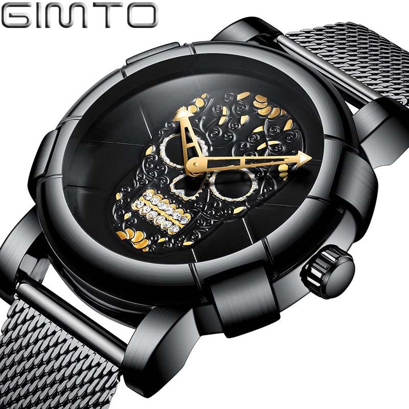 

Unique Pirate Skeleton Skull Quartz Men Watches Luxury Waterproof Brand Clock Relogio Masculino Wristwatches, Black