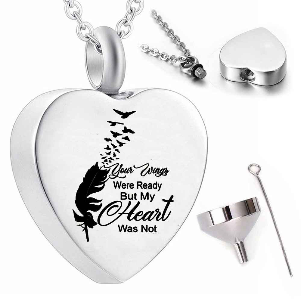 Dayan feather pattern cremation pendant necklace heart-shaped ashes urn souvenir-your wings were ready but my heart was not
Dayan feather pattern cremation pendant necklace heart-shaped ashes urn souvenir-your wings were ready but my heart was not
