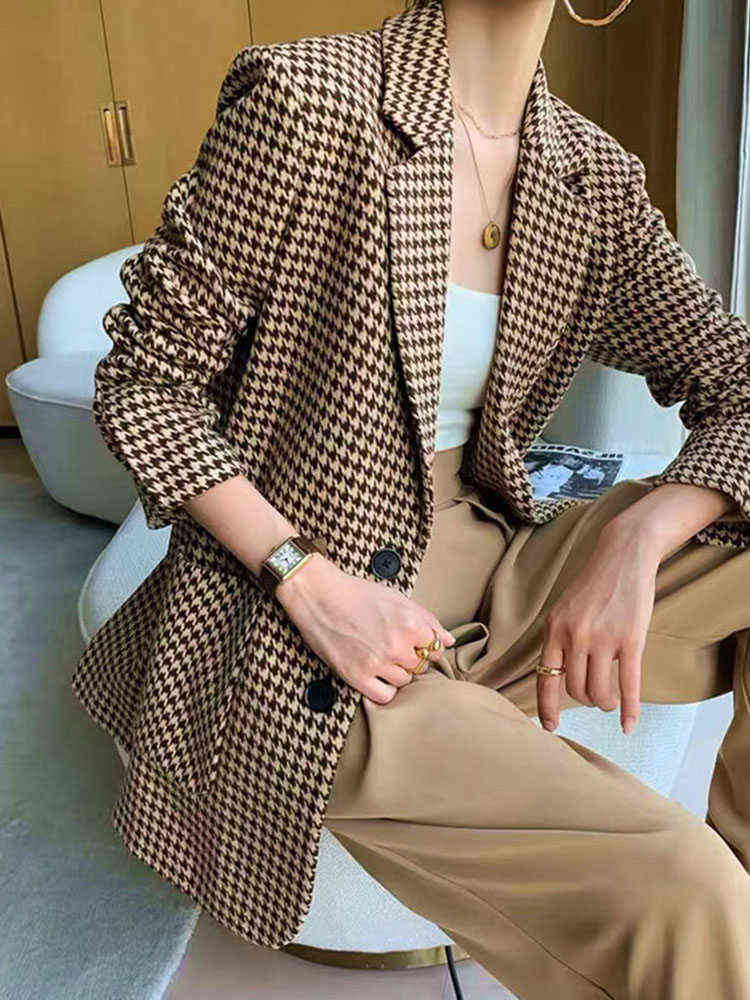 HARLEYFASHIION Casual Temperament Light Ripe Wind Plaid Suit Jacket Women Notched Single Breasted With Sashes Fshion Blazer 211122