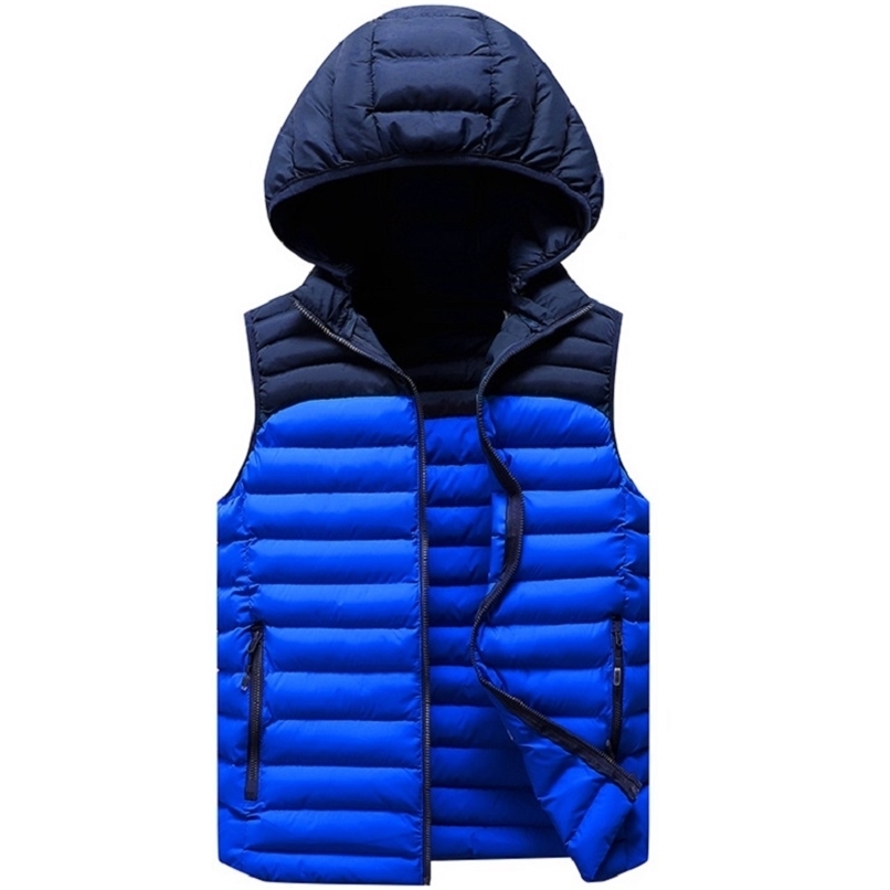 Mens Winter Sleeveless Jacket Men Down Vest Mens Warm Thick Hooded Coats Male Cotton-Padded Work Waistcoat Gilet Homme Vest 211119