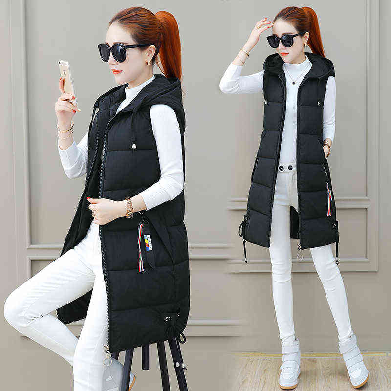 Plus Size Women's Vest Winter Jacket Women Green Pockets Hooded Casual Cotton Sleeveless Vest Female Winter Vest Waistcoat 211105