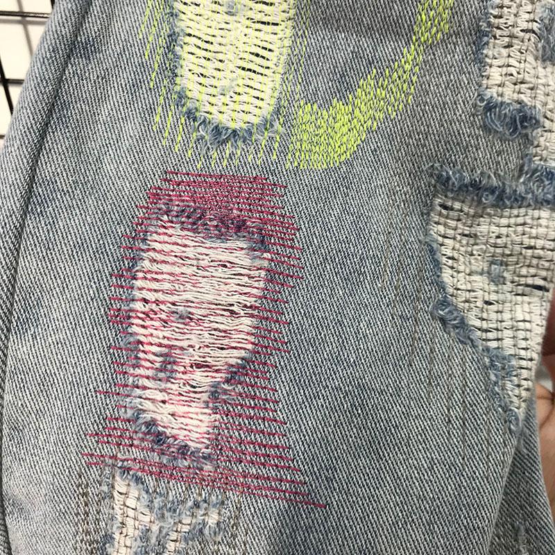 Streetwear Endless High Damage Hole Jeans Men & Women Bootcut Denim Pants With 3D Letter Printing Metal Button Zipper - Softener Fabric B1