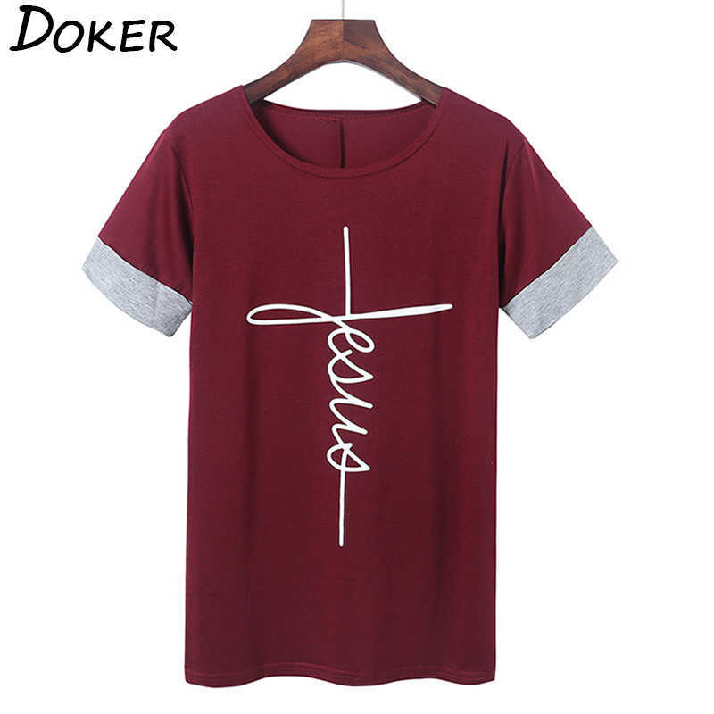 5XL Summer Faith Cross Print T Shirt Women O-neck Patchwork Short Sleeve s Casual ops Plus Size ee 210603
