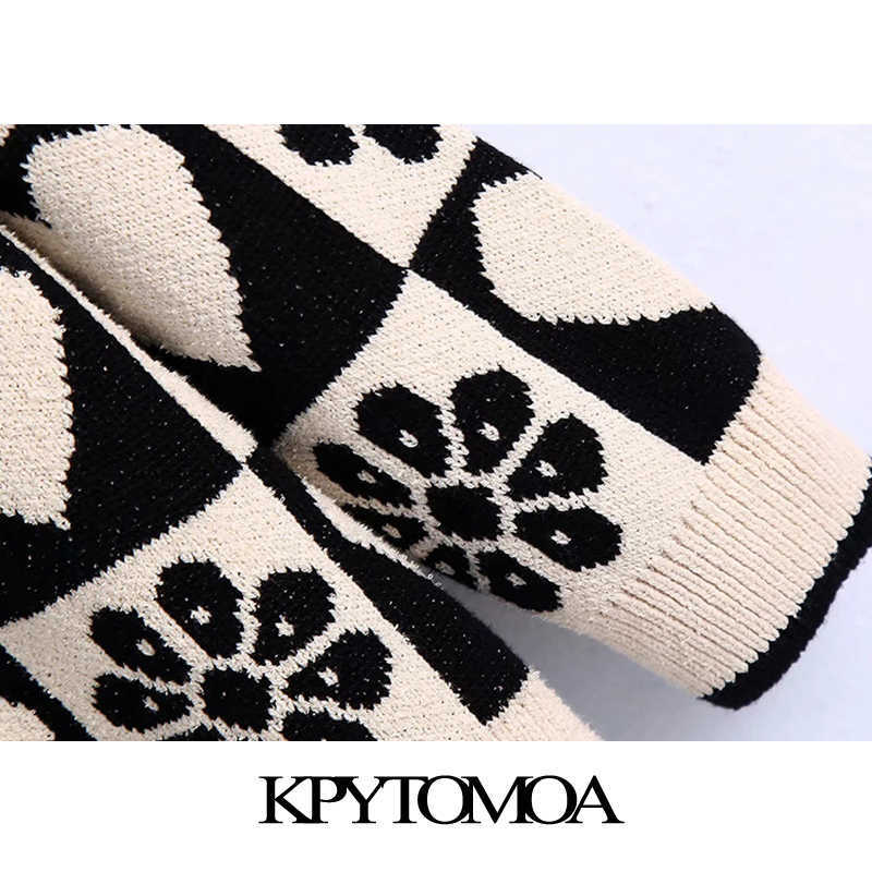 KPYTOMOA Women Fashion Jacquard Loose Knit Cardigan Sweater Vintage Long Sleeve Covered Buttons Female Outerwear Chic Tops 211011Z