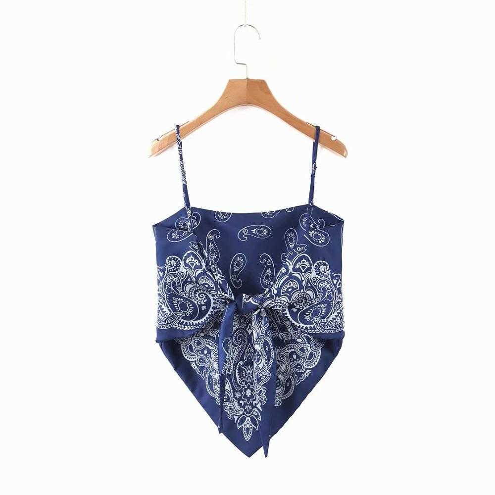 Women vintage paisley print spaghetti strap sexy chic camis tank ladies summer backless bowknot sling tops LS3866 210625