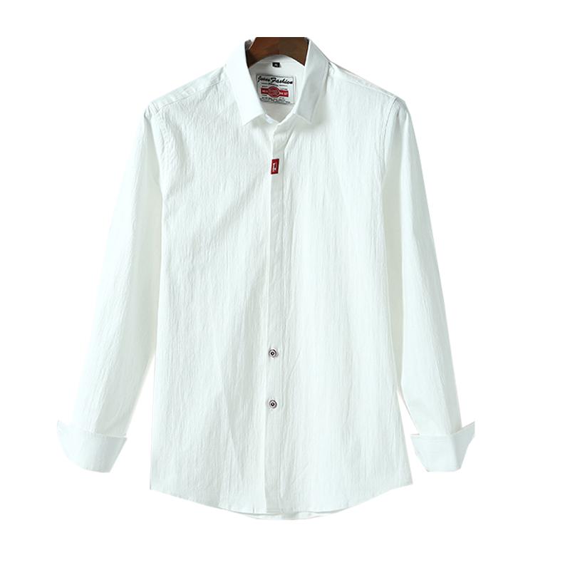 White Shirt Male Long Sleeve Cotton Students Pure Color Youth Korean Slimming Oxford Textile Autumn Top Men's Casual Shirts