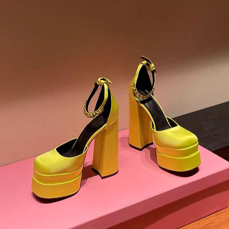 2022 spring and autumn show women's high-heeled sandals waterproof platform multi-color Rhinestone silk matching