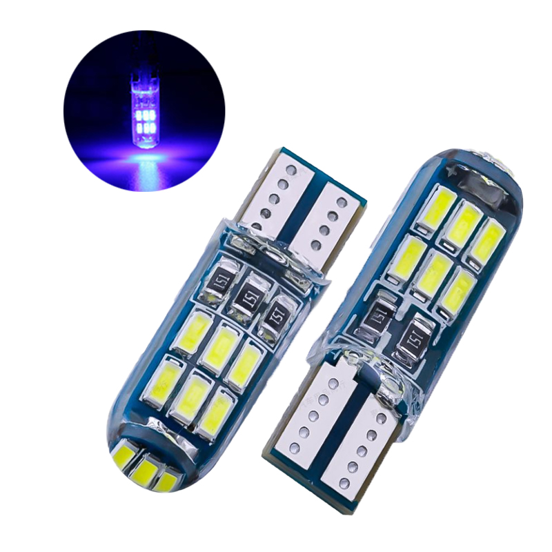 

50Pcs/Lot Blue Silicone Bulb T10 W5W 4014 15SMD LED Canbus Error Free Car Bulbs 168 194 2825 Clearance Lamps License Plate Lights 12V