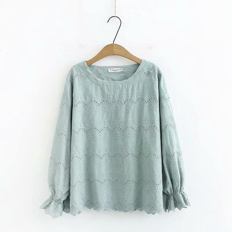 Plus Size Women's Floral Embroidery White Blouse Long Sleeved Blusas Ladies' Officewear Tops Blouses & Shirts