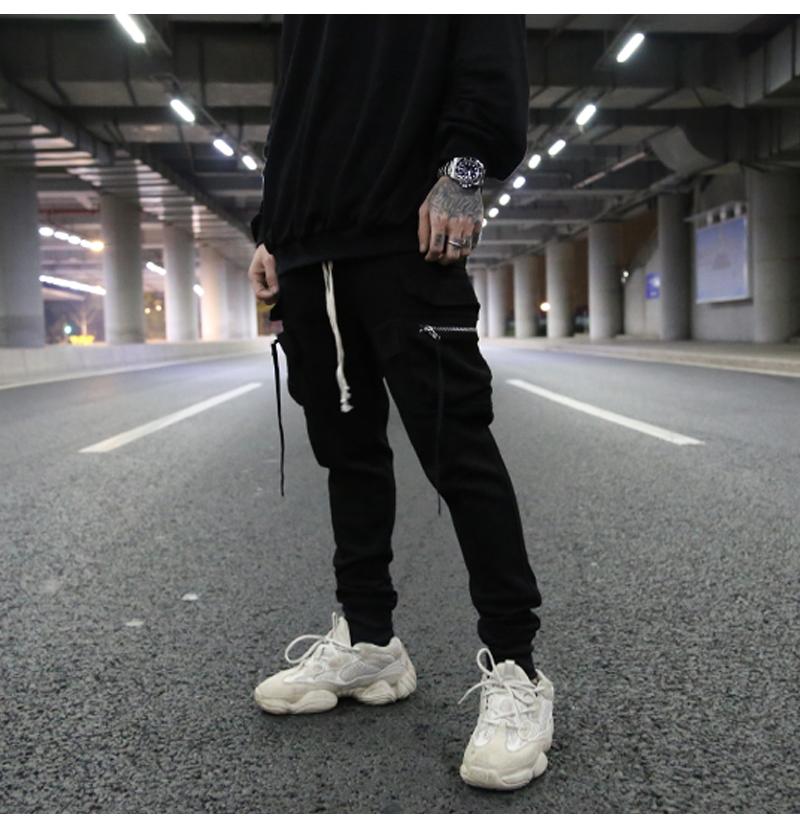 Dark Wind Three-dimensional Pocket Streamer Slim-fit Suspending Crotch Rib Terry Pants High Street Cotton Casual Trend Men's