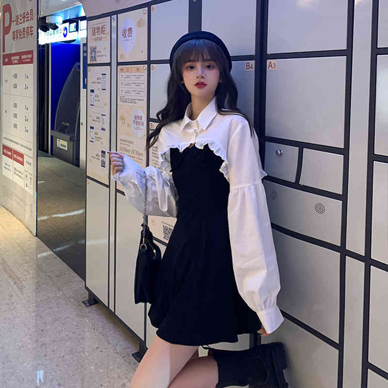 Elegant Party Dress Women Long Sleeve Sweet Empire High Street Mini Dress Gothic Y2k Dress Korean Summer Female Outfits 210521