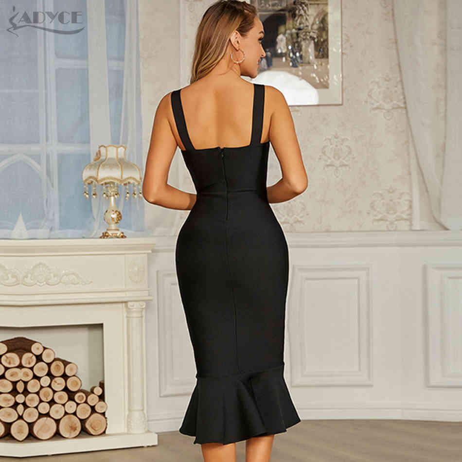 Summer Women Black Mermaid Spaghetti Strap Bandage Dress Sexy V Neck Sleeveless Ladies Club Evening Party Dresses 210423