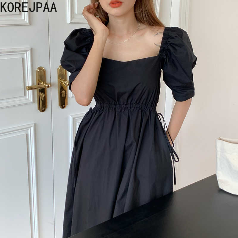 Korejpaa Women Mini Dress Summer Korean Fashion Chic Elegant Pure Color Square Neck Drawstring Tie Waist Puff Sleeve Dresses 210526, Black
Korejpaa Women Mini Dress Summer Korean Fashion Chic Elegant Pure Color Square Neck Drawstring Tie Waist Puff Sleeve Dresses 210526, Black