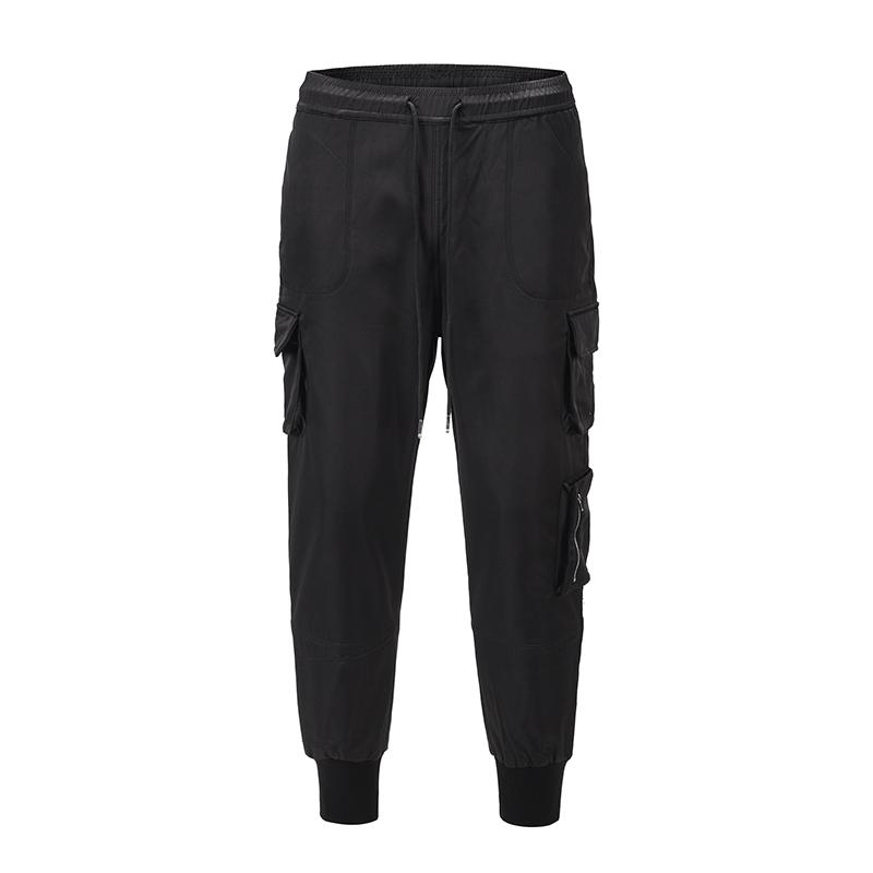High Street Side Pockets Drawstring Black Mens Biker Pants Straight Casual Winter Cargo Boom Feet Baggy Trousers Men's
