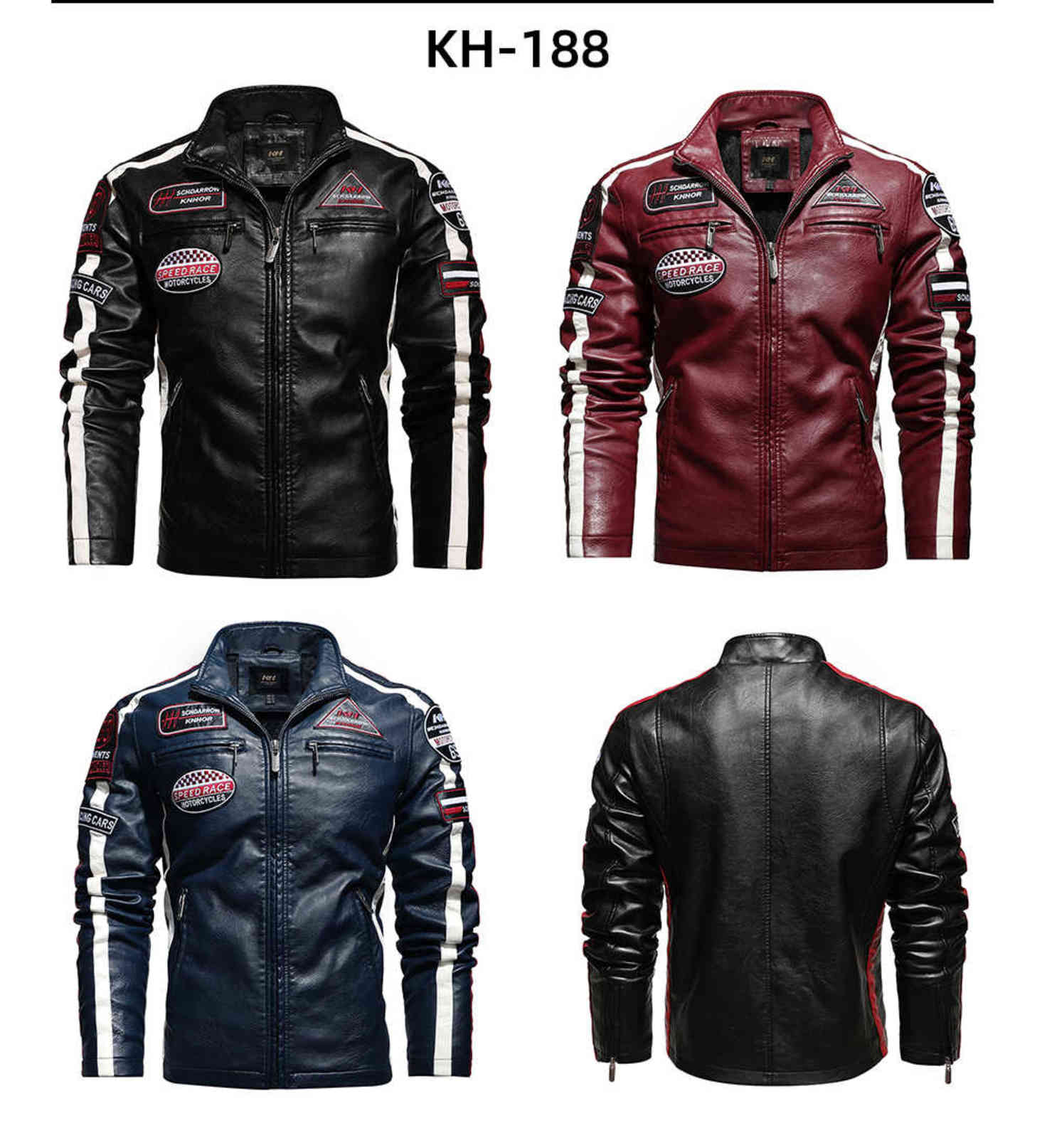 Vintage Motorcycle Jacket Men Fashion Biker Leather Jacket Male Embroidery Bomber Coat Winter Fleece Pu Overcoat 211119