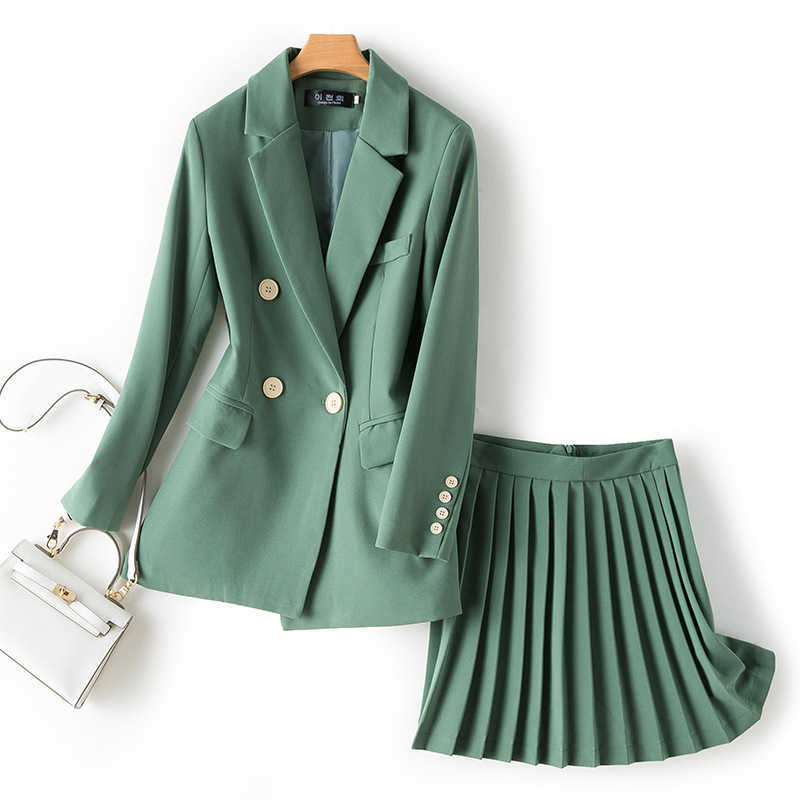 Autumn and winter high quality office women' skirt suit two-piece Casual slim long lady jacket Elegant pleated 210527
Autumn and winter high quality office women' skirt suit two-piece Casual slim long lady jacket Elegant pleated 210527