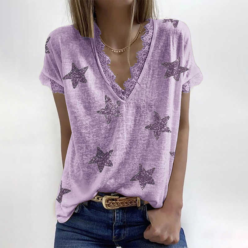 Lace Patchwork Deep V Neck Short Sleeve T Shirt Women Stars Printing Casual Loose Plus Size Ladies Streetwear Tops Tee Shirts 210608, Khaki-4
Lace Patchwork Deep V Neck Short Sleeve T Shirt Women Stars Printing Casual Loose Plus Size Ladies Streetwear Tops Tee Shirts 210608, Khaki-4