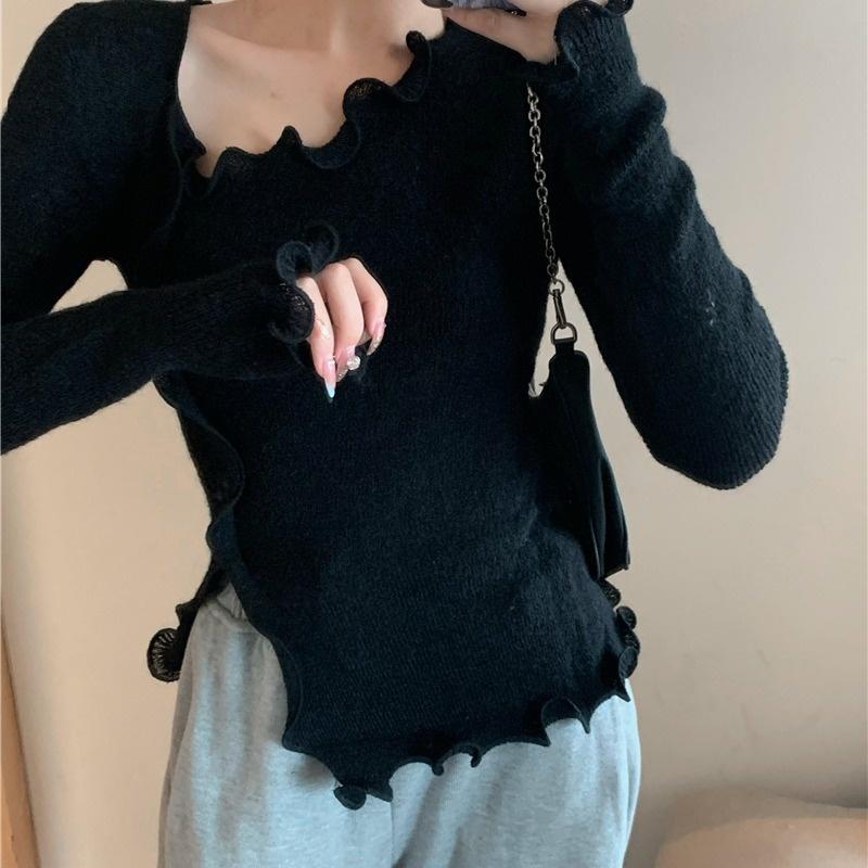 Women's Sweaters Irregular Knitwear Female Edge Split Slim Long Sleeve Spring And Autumn Pure Spice Girl Top Z344a, Black
Women's Sweaters Irregular Knitwear Female Edge Split Slim Long Sleeve Spring And Autumn Pure Spice Girl Top Z344a, Black