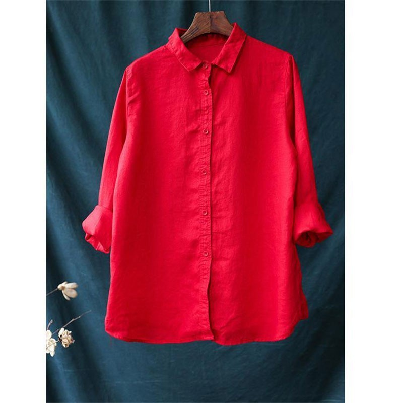 Spring Autumn Arts Style Women Long Sleeve Loose White Shirt High Quality Cotton Linen Turn-down Collar Casual Blouse M247 210512