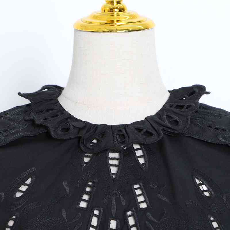 White Hollow Out Shirt For Women Stand Collar Lantern Sleeve Casual Solid Blouse Female Spring Fashion Clothes 210524