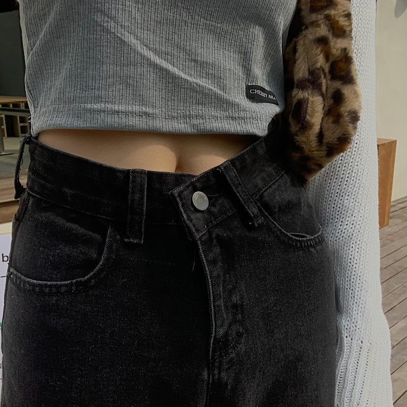 Black Jeans Trousers Women Chic Streetwear High Wide Leg Casual Pants Slim Vintage Denim Women Spring Korean Jeans Female 210521