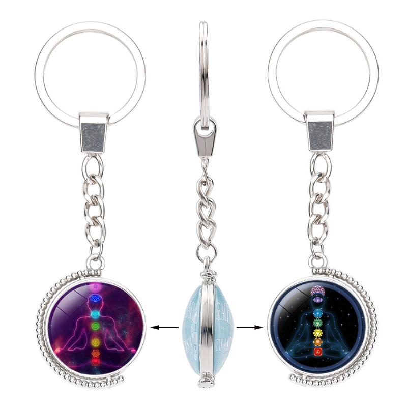 Keychains Rotatable Double Side Buddha Yoga Prayer 7 Chakra Glass Cabochon Key Chain Ring Automobiles Accessory For Men Women
Keychains Rotatable Double Side Buddha Yoga Prayer 7 Chakra Glass Cabochon Key Chain Ring Automobiles Accessory For Men Women