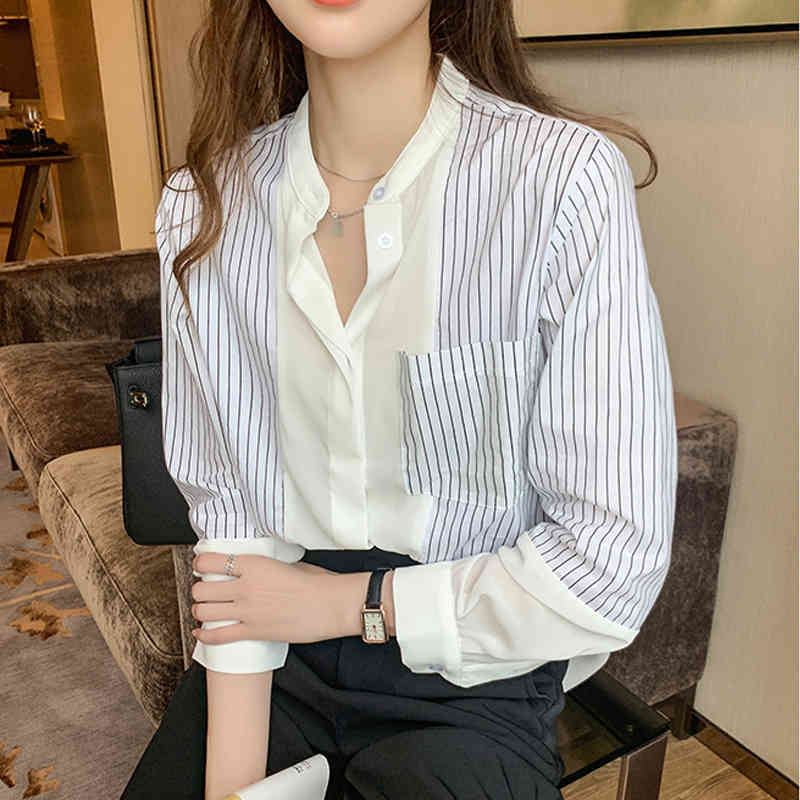 Autumn Loose Chiffon Striped Women's Blouse Casual Plus Size Long Sleeve Women Shirt Button Cardigan Ladies Tops 10682 210518