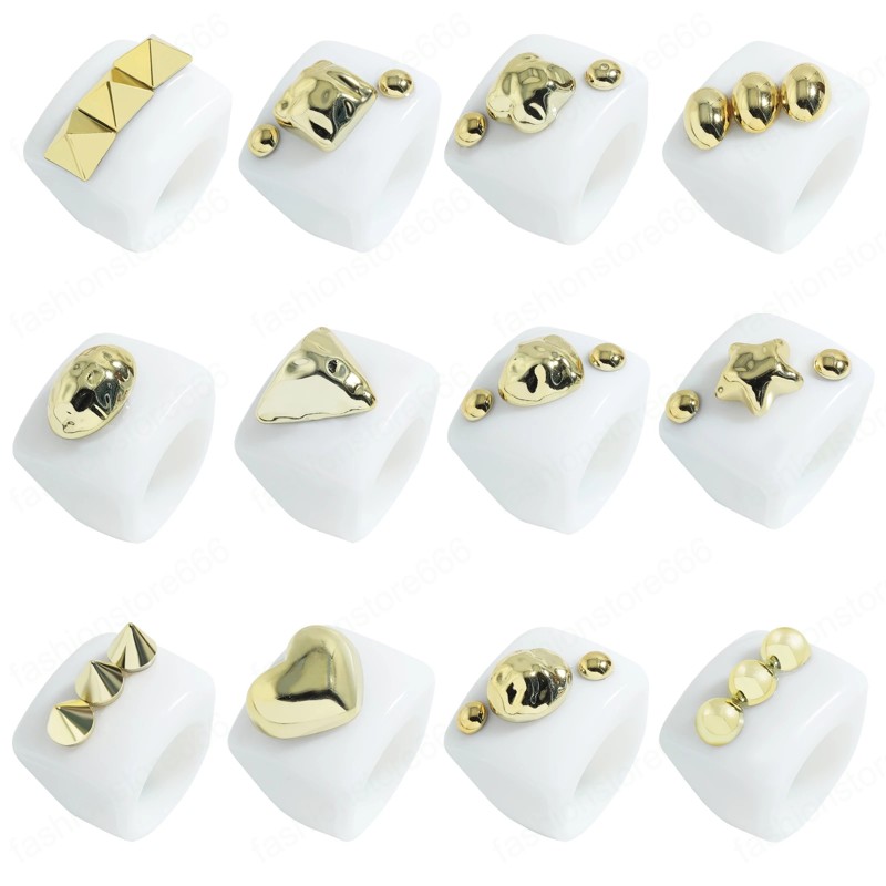 Trendy Golden Bead White Color Ring Resin Acrylic Geometric Square Rings for Women Girls Jewelry Party
Trendy Golden Bead White Color Ring Resin Acrylic Geometric Square Rings for Women Girls Jewelry Party