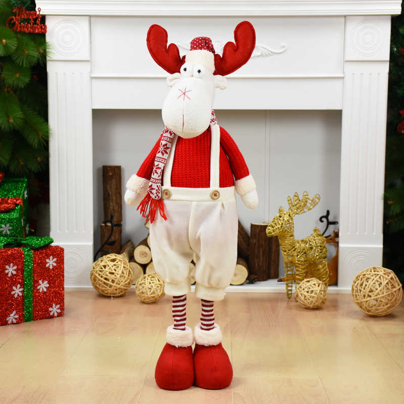 Big Size Dolls Retractable Santa Claus Snowman Elk Toys Figurines Christmas Gift for Kid Red Xmas Tree Ornament 211015