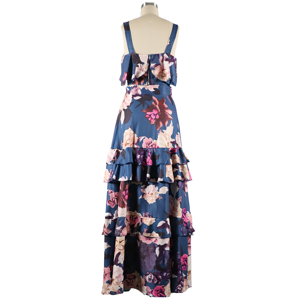 Women Dress Temperament Floral Crop Top With Lotus Printed Long Skirt 2 Peice Set Two Piece Summer 210524