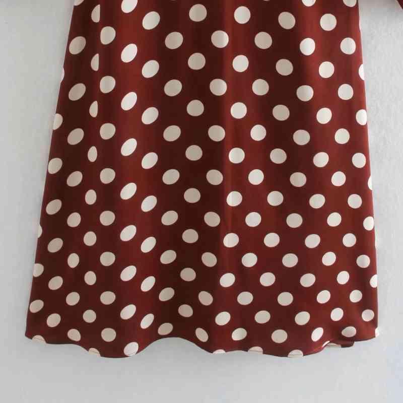 Women Polka Dot Printing Midi Dress Casual Femme O-Neck Lantern Sleeve Clothes Lady Loose Vestido D6665 210430
