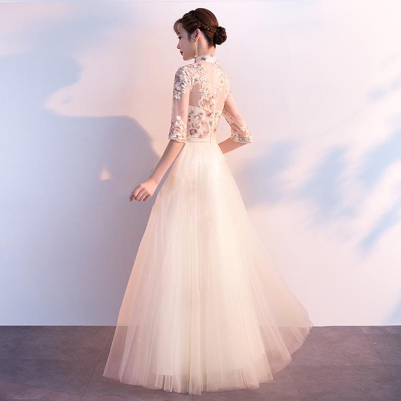 Sexy Perspective Mandarin Collar Female Lace Cheongsam Vintage Embroidery Flower Chinese Bride Wedding Dress Qipao Vestidos Ethnic Clothing